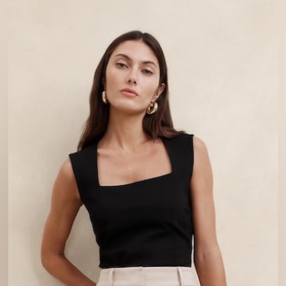 NWT Banana Republic Everywhere Ponte Square Neck Black Top Size Large. - Picture 2 of 8